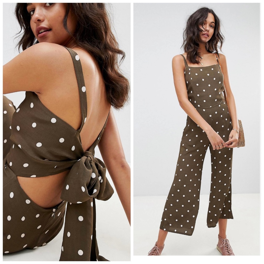 Faithfull the Brand Green Polka Dot Romper Jumpsuit